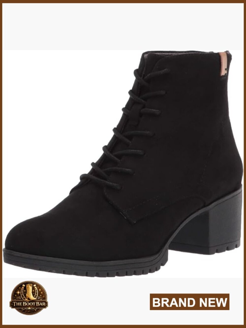 Women's block heel ankle bootie lace-up with back zip